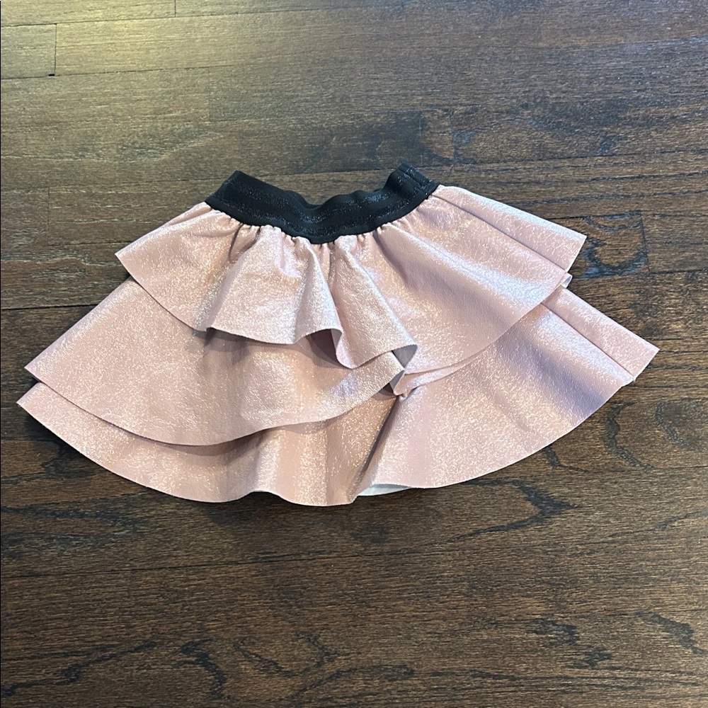 T-Love Girls Sparkle Pink Layered Skater Skirt with Black Waistband Size 4